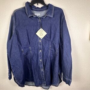 Ava & Viv Women's Dark Wash Button Front Long Sleeve Blouse Top Plus Size 3X